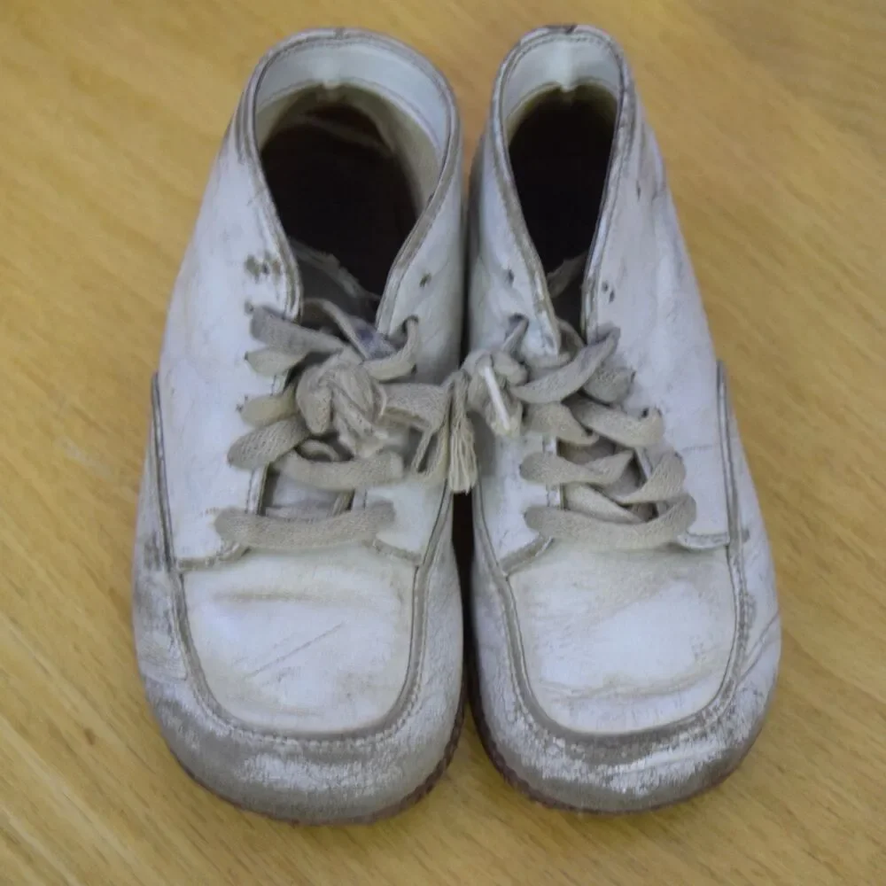 Vintage 1930s-40s Childrens Shoes Cracked Patina Rustic Farmhouse Baby Decor